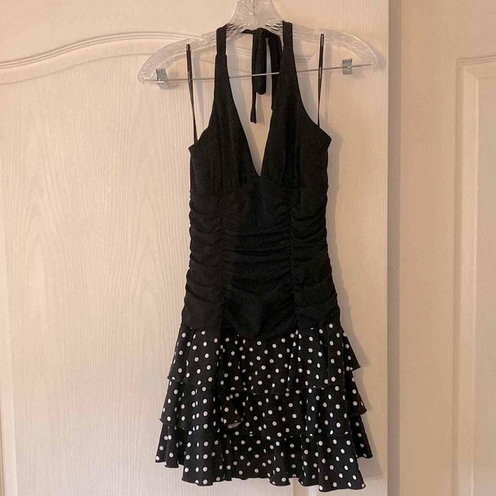 My Michelle size S black solid and polka-dot halter dress
